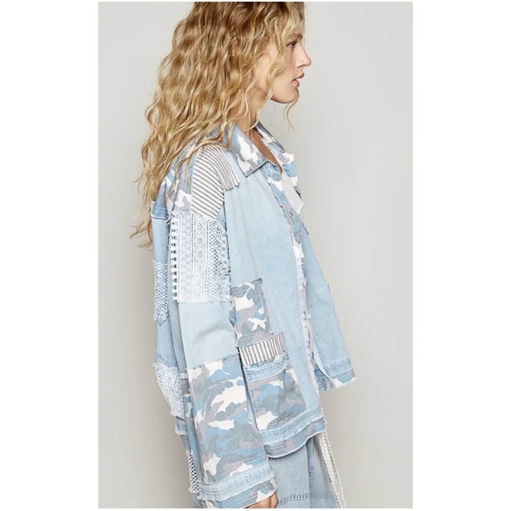 POL Light Blue and White Jean Jacket - Picture 3 of 5